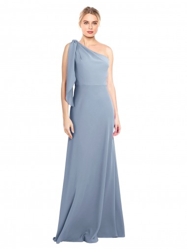 Outlet Draped Flutter Sleeves One Shoulder Stretch Crepe Prom Dress UK