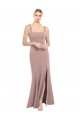 Outlet Square Neck Fit and Flare Long Stretch Crepe Prom Dress with Side Slit UK