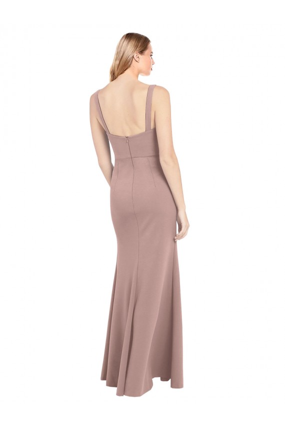 Outlet Square Neck Fit and Flare Long Stretch Crepe Prom Dress with Side Slit UK