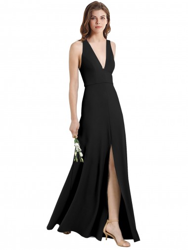 Outlet Sleek Halter V-Neck Long A-Line Stretch Crepe Prom Dress with Front Slit UK