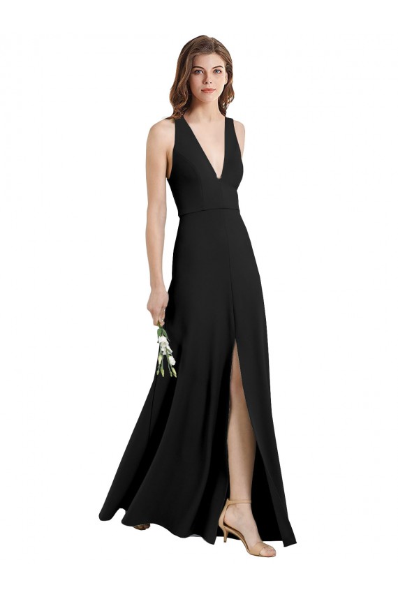 Outlet Sleek Halter V-Neck Long A-Line Stretch Crepe Prom Dress with Front Slit UK