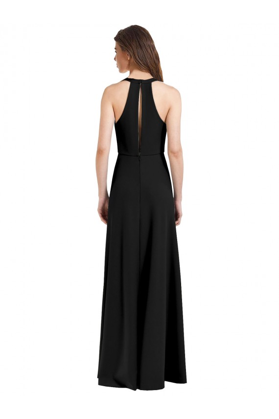 Outlet Sleek Halter V-Neck Long A-Line Stretch Crepe Prom Dress with Front Slit UK