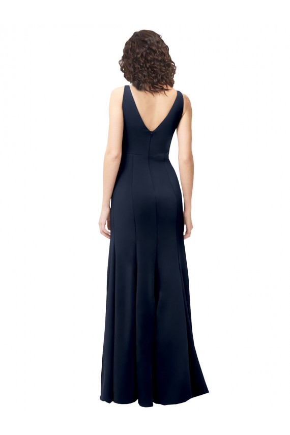 Outlet Classic V-Neck Long Stretch Crepe Prom Dress with V-Back UK