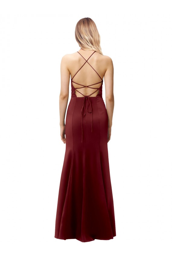 Outlet Fit and Flare Halter Neckline Stretch Crepe Prom Dress with Strappy Back UK