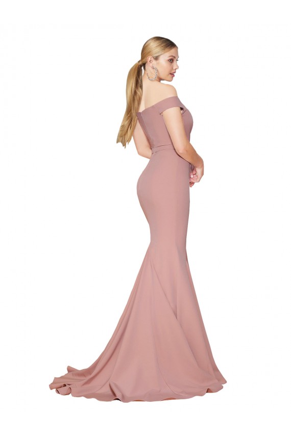 Outlet Off the Shoulder Sweetheart Long Sweep Train Crepe Prom Dress UK
