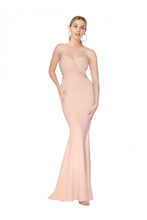 Outlet Sweetheart Shirred Neck Long Floor Length Crepe Prom Dress UK