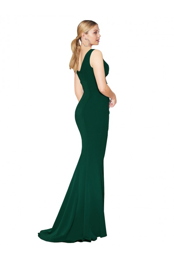 Outlet V-Neck Floor Length Long Crepe Mermaid Prom Dress UK