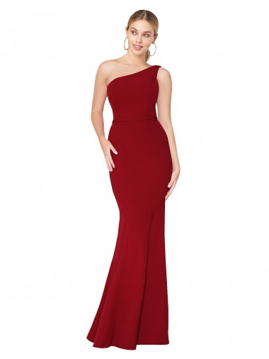 Outlet One Shoulder Long High Neck Sleeveless Mermaid Crepe Prom Dress UK