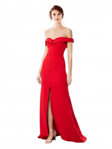 Outlet Off the Shoulder Chapel Train Crepe Prom Dress with Thigh-High slit UK