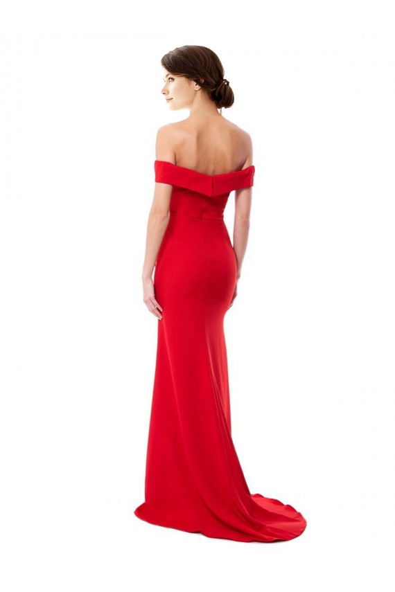 Outlet Off the Shoulder Chapel Train Crepe Prom Dress with Thigh-High slit UK
