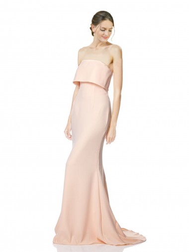 Outlet High Neck Strapless Long Crepe Maxi Prom Dress with Overlay UK