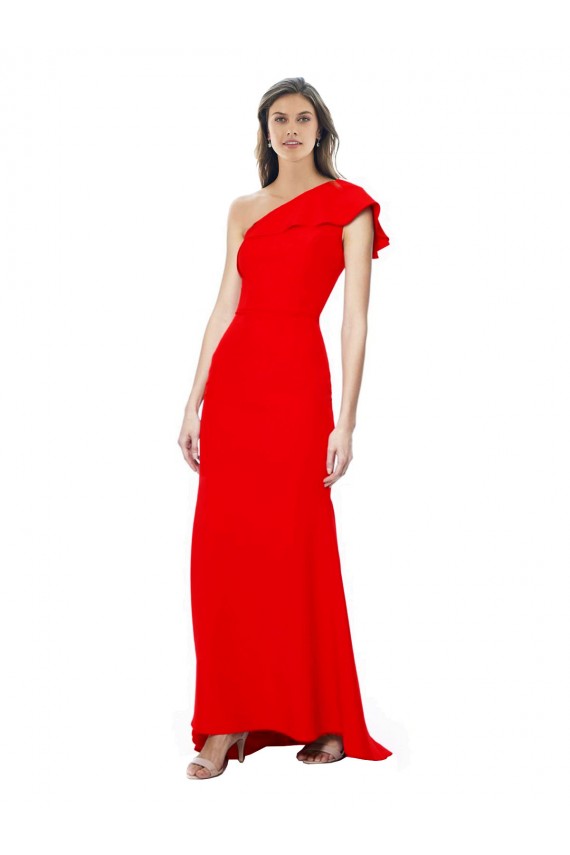 Outlet High Neck Ruffle Frill One Shoulder Maxi Crepe Prom Dress UK
