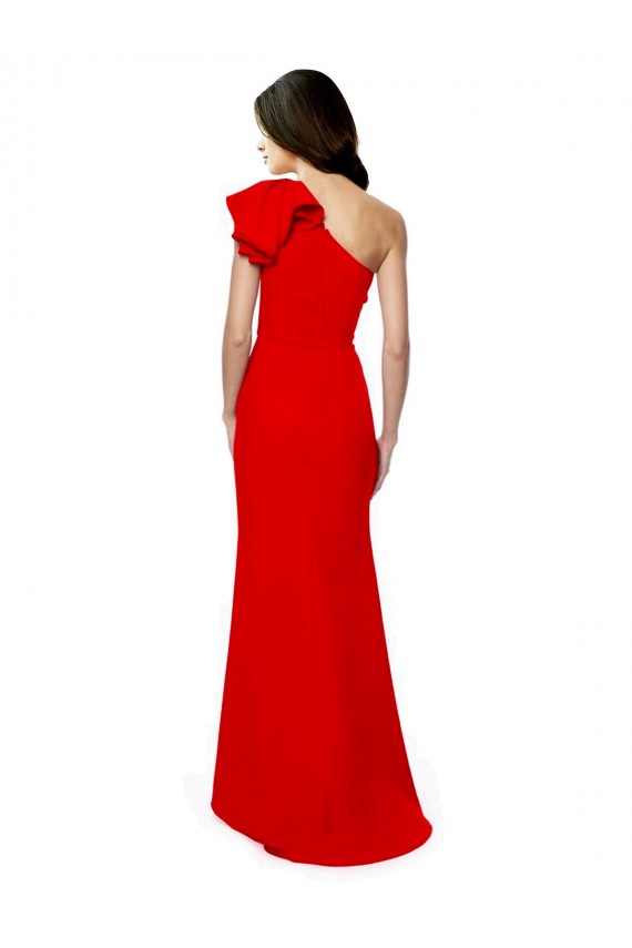Outlet High Neck Ruffle Frill One Shoulder Maxi Crepe Prom Dress UK