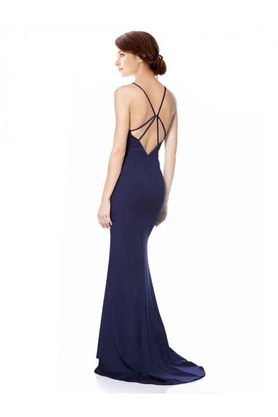 Outlet Fishtail High Neck Maxi Crepe Bridesmiad Dress with Strappy Back Detail UK
