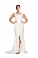 Outlet Square Neck Long Sheath Sweep Train Crepe Prom Dress  UK