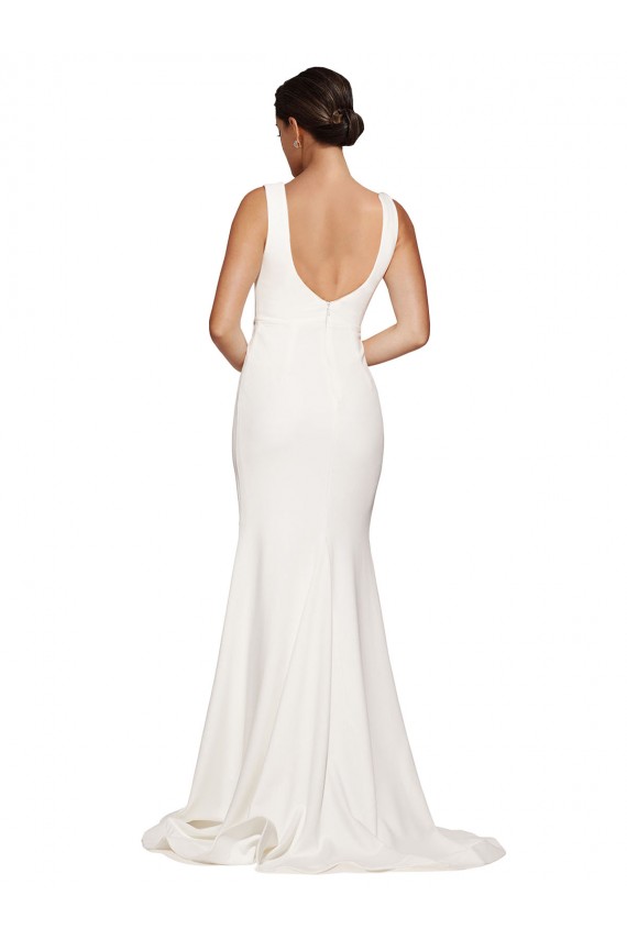 Outlet Square Neck Long Sheath Sweep Train Crepe Prom Dress  UK