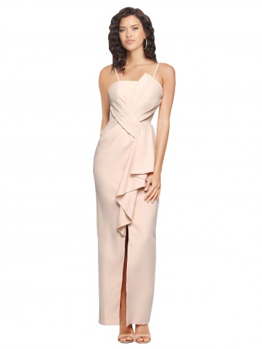 Outlet Long Full Length Ruffles Strapless Low Back Crepe Prom Dress with Straps UK