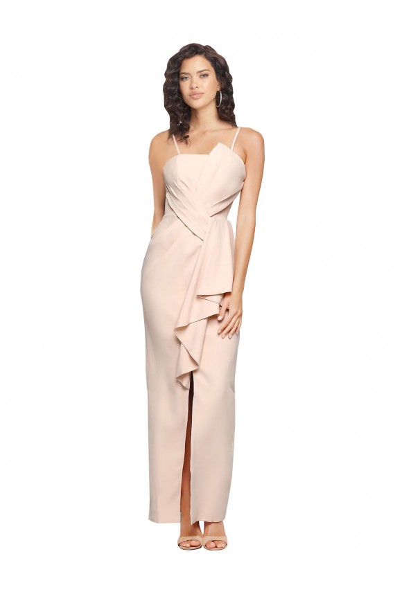 Outlet Long Full Length Ruffles Strapless Low Back Crepe Prom Dress with Straps UK