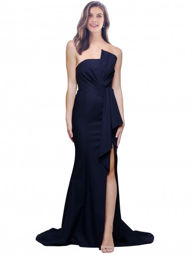 Outlet Long Strapless Sweep Train Low Back Crepe Prom Dress UK