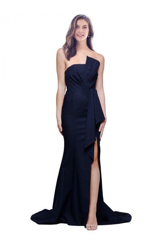 Outlet Long Strapless Sweep Train Low Back Crepe Prom Dress UK