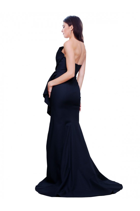 Outlet Long Strapless Sweep Train Low Back Crepe Prom Dress UK