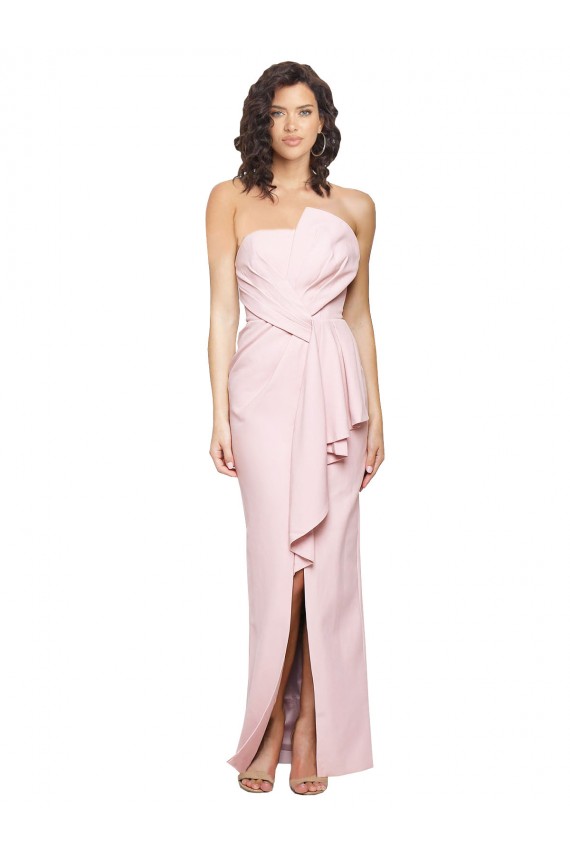 Outlet Strapless Long Full Length Ruffles Low Back Crepe Prom Dress UK