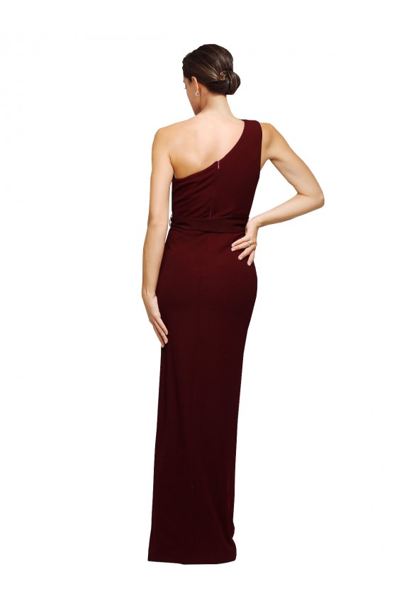 Outlet One Shoulder Sheath Crepe Prom Dress with High Side Split UK