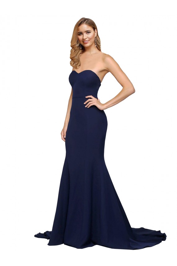 Outlet Fit and Flare Sweetheart Long Crepe Prom Dress with Sweep Train UK