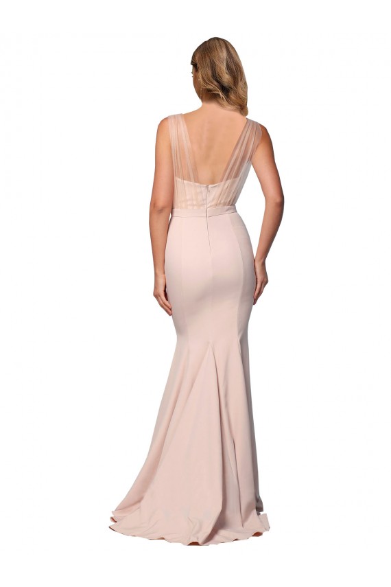 Outlet Full Length Sweetheart Crepe Prom Dress with Tulle Overlay UK