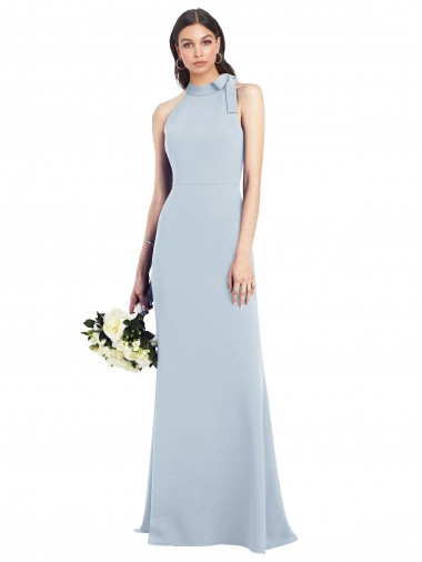 Outlet Halter Bow Neck Open Back Soft Full Length Trumpet Prom Dress UK