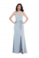 Outlet Open Back Halter Maxi Crepe Prom Dress with Draped Bow UK