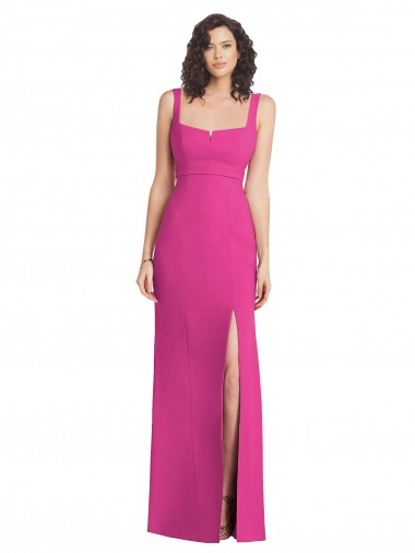 Outlet Wide Strap Notch Empire Waist Bridesaid Dress with Front Slit UK