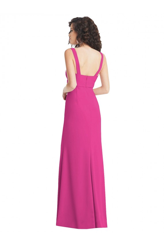 Outlet Wide Strap Notch Empire Waist Bridesaid Dress with Front Slit UK