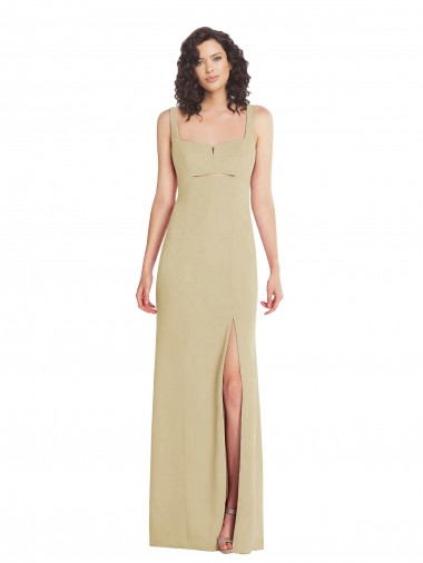 Outlet Wide Strap Slash Cutout Empire Crepe Prom Dress with Front Slit UK