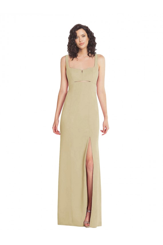 Outlet Wide Strap Slash Cutout Empire Crepe Prom Dress with Front Slit UK