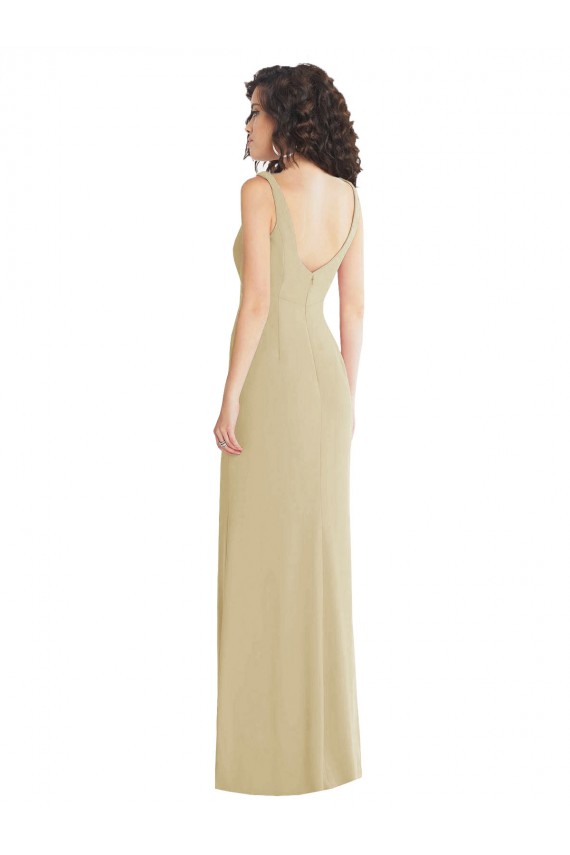 Outlet Wide Strap Slash Cutout Empire Crepe Prom Dress with Front Slit UK