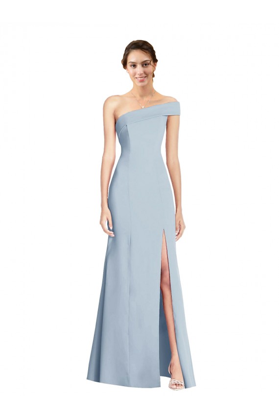 Outlet Asymmetrical Off the Shoulder Cuff Trumpet Crepe Prom Dress With Front Slit UK