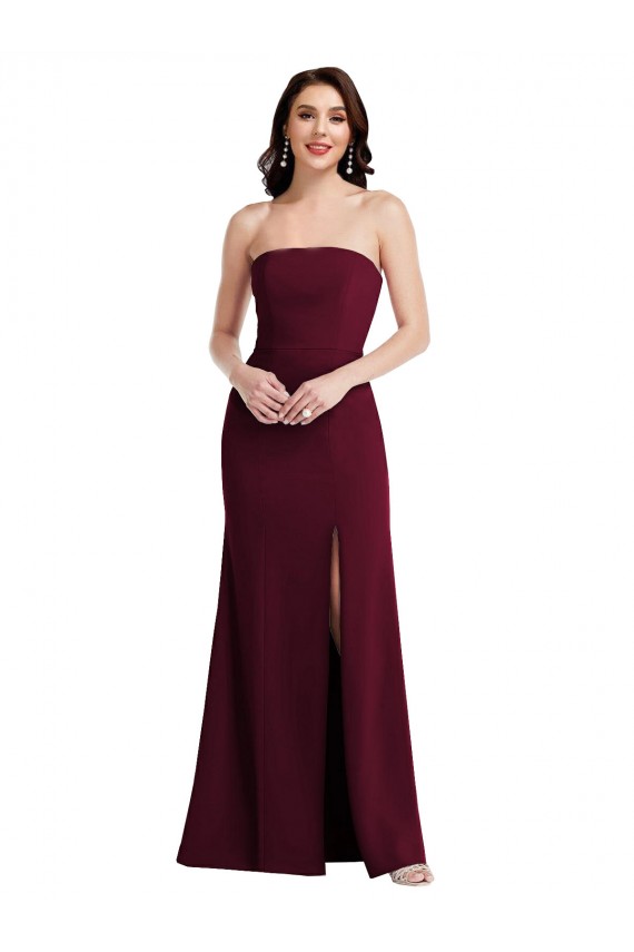 Outlet Strapless Crepe Maxi Prom Dress with Front Slit UK