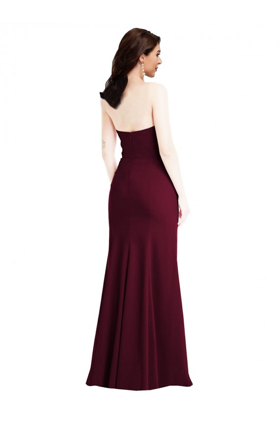 Outlet Strapless Crepe Maxi Prom Dress with Front Slit UK