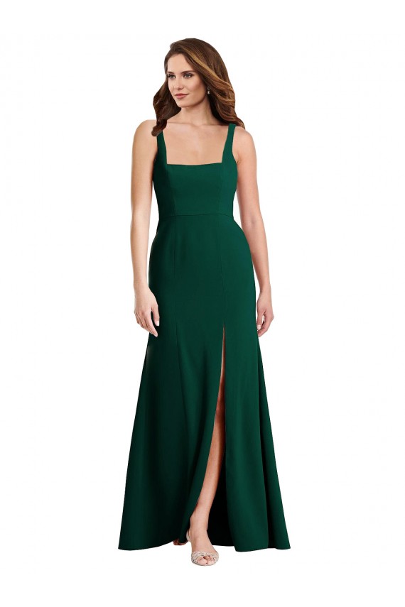 Outlet Square Neck Trumpet Maxi Prom Dress with Front Slit UK