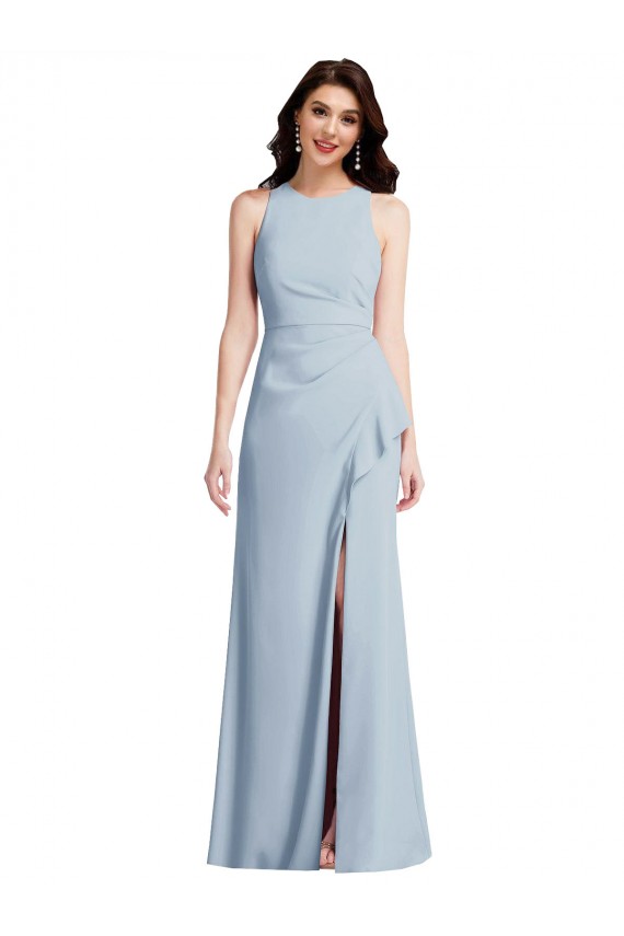 Outlet Halter Maxi Prom Dress with Cascade Ruffle Slit UK