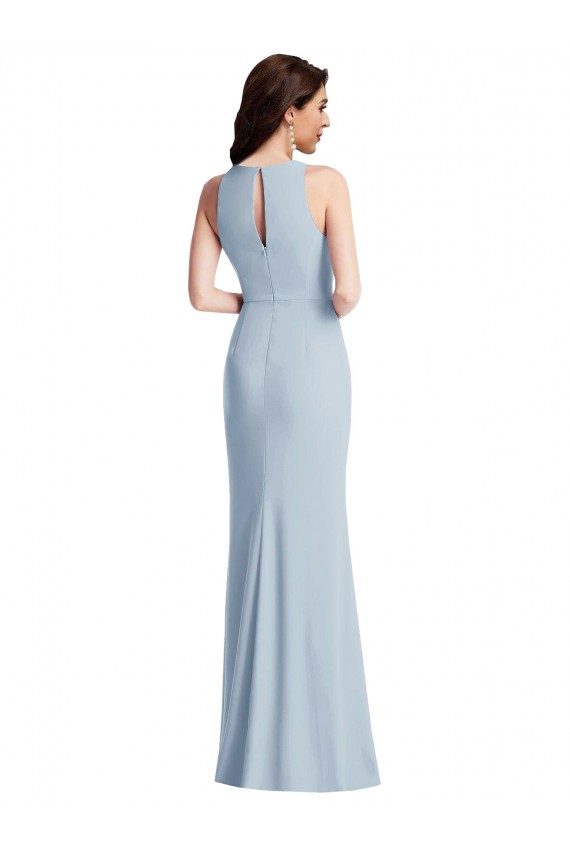 Outlet Halter Maxi Prom Dress with Cascade Ruffle Slit UK