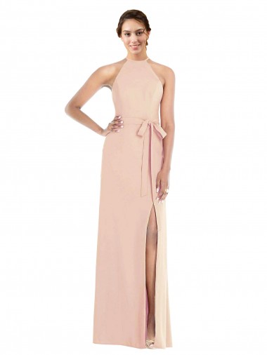 Outlet Halter Criss Cross Cutout Back Maxi Crepe Prom Dress UK