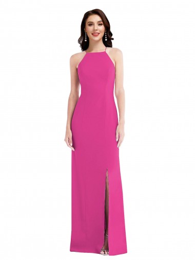 Outlet Open Back High Neck Halter Trumpet Crepe Prom Dress UK