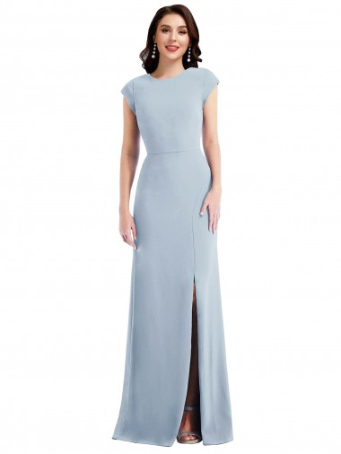 Outlet Cap Sleeve Open Back Trumpet Crepe Prom Dress with Front Slit UK