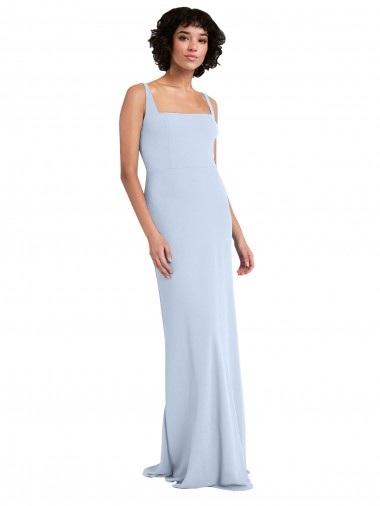 Outlet Slim Square Neck Fit and Flare Full Length Stretch Crepe Prom Dress UK