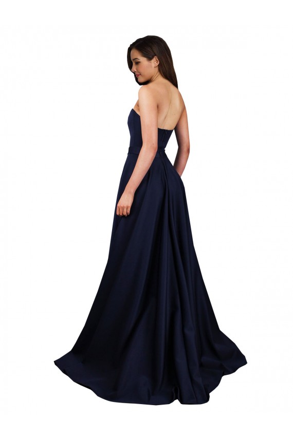 Outlet Sweetheart Neckline Low Back Long Crepe Prom Dress with High Leg Spit & Pockets UK