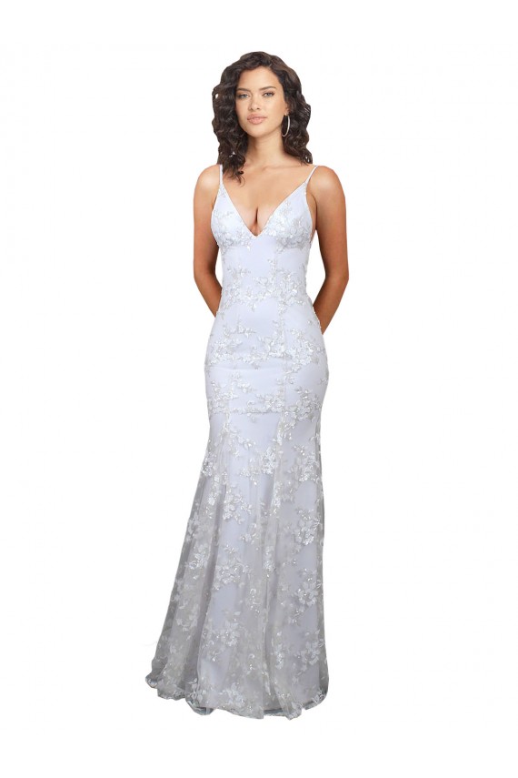 Outlet V-Neckline Backless Floral Patterned Sequin Formal Prom Dress UK