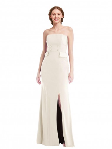 Outlet Long Strapless Tuxedo Maxi Prom Dress with Front Slit & Pockets UK