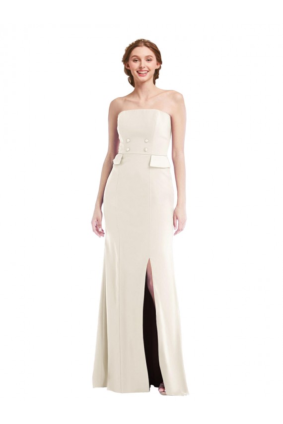 Outlet Long Strapless Tuxedo Maxi Prom Dress with Front Slit & Pockets UK